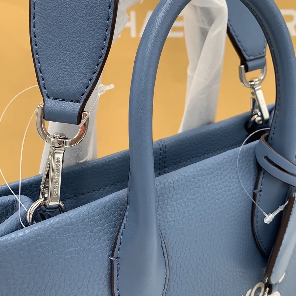 Michael Kors Mirella Small Pebbled Leather Crossbody Top Zip XBODY Bag Denim NWT - Picture 14 of 16